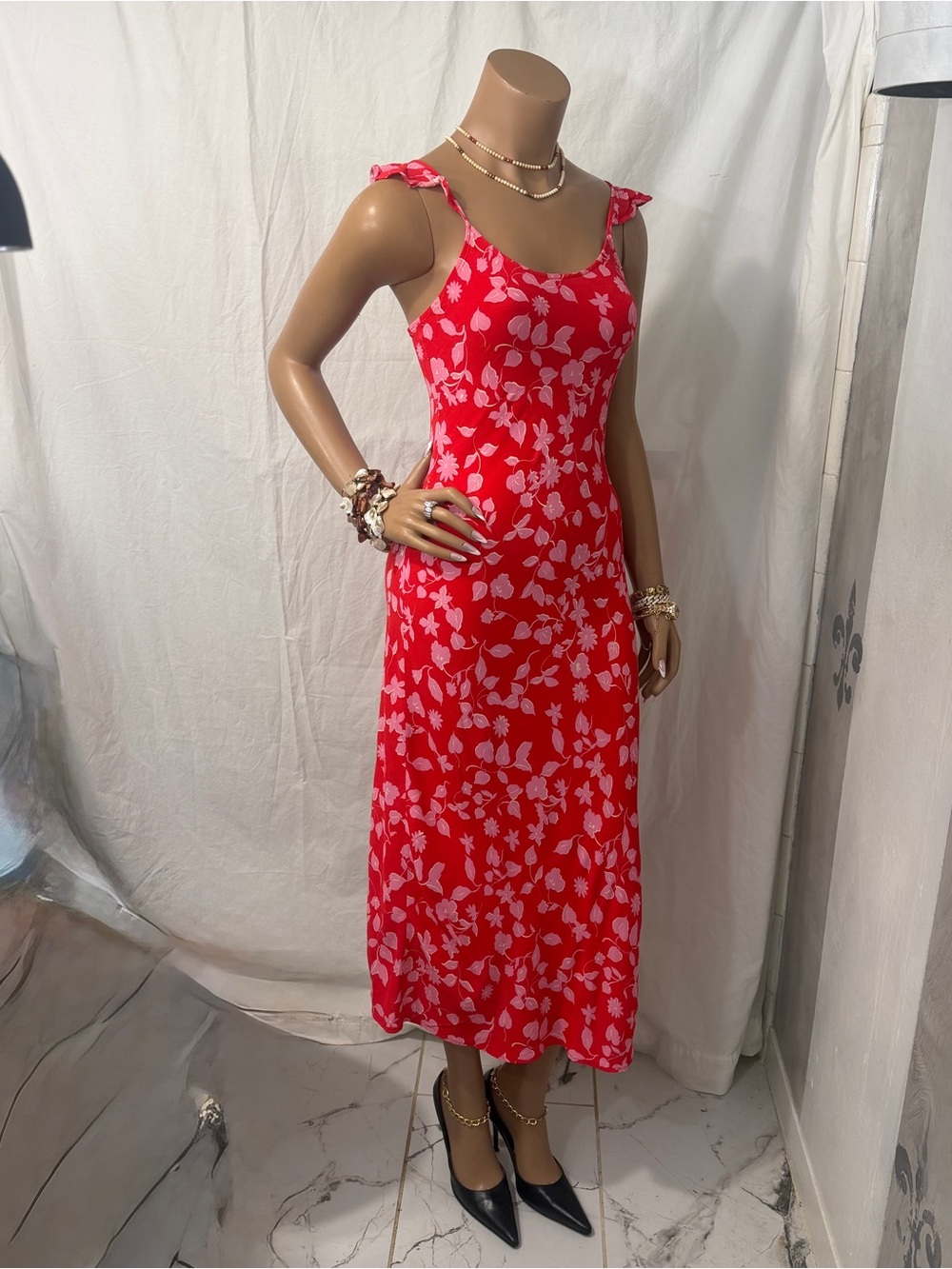 MNG (Mango) Red & Pink Floral Sundress☑️ - Picture 5 of 9